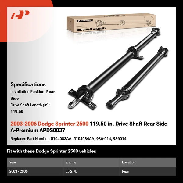 2003-2006 Dodge Sprinter 2500 119.50 in. Drive Shaft Rear Side A-Premium APDS0037
