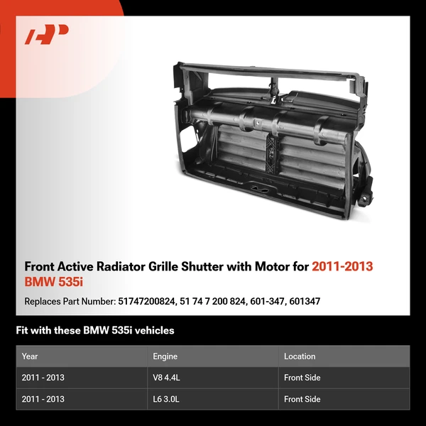 Front Active Radiator Grille Shutter with Motor for 2011-2013 BMW 535i