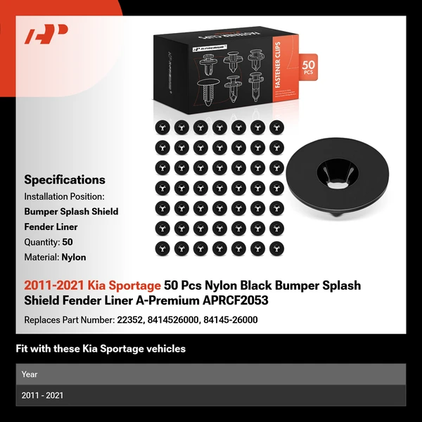 2011-2021 Kia Sportage 50 Pcs Nylon Black Bumper Splash Shield Fender Liner A-Premium APRCF2053
