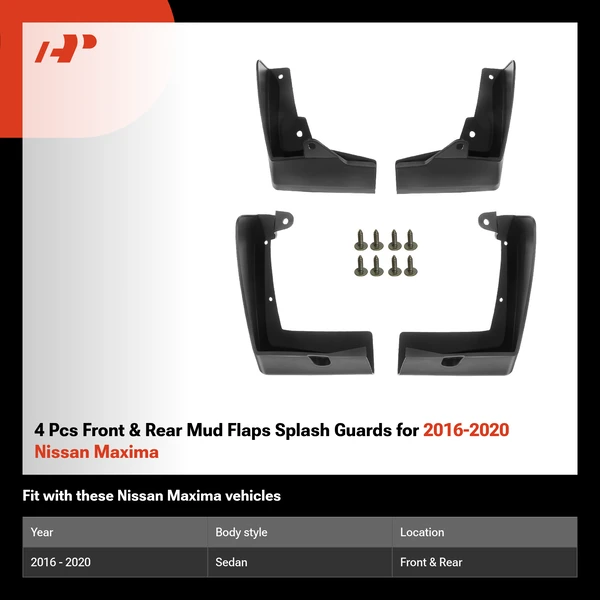4 Pcs Front & Rear Mud Flaps Splash Guards for 2016-2020 Nissan Maxima