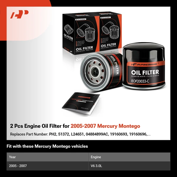 2 Pcs Engine Oil Filter for 2005-2007 Mercury Montego