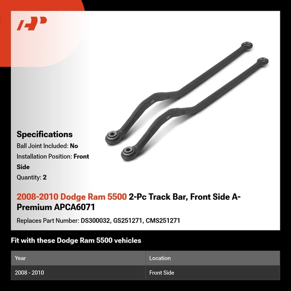 2008-2010 Dodge Ram 5500 2-Pc Track Bar, Front Side A-Premium APCA6071
