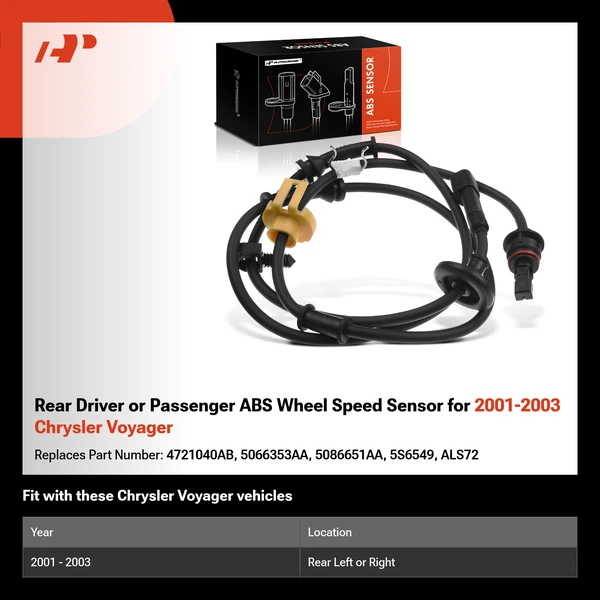 Rear Driver or Passenger ABS Wheel Speed Sensor for 2001-2003 Chrysler Voyager