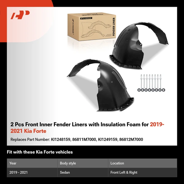 2 Pcs Front Inner Fender Liners with Insulation Foam for 2019-2021 Kia Forte