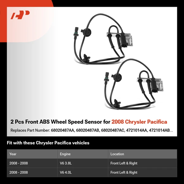 2 Pcs Front ABS Wheel Speed Sensor for 2008 Chrysler Pacifica