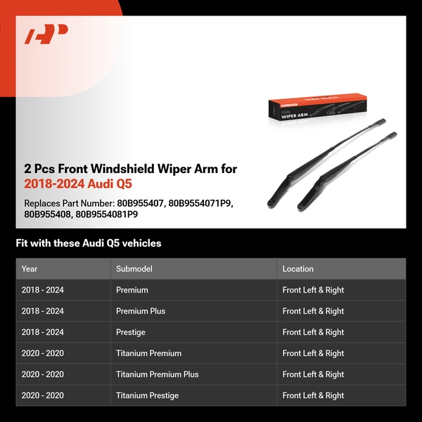2 Pcs Front Windshield Wiper Arm for 2018-2024 Audi Q5