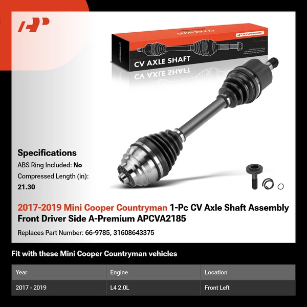 2017-2019 Mini Cooper Countryman 1-Pc CV Axle Shaft Assembly Front Driver Side A-Premium APCVA2185