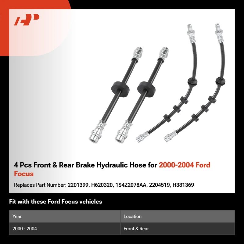 4 Pcs Front & Rear Brake Hydraulic Hose for 2000-2004 Ford Focus