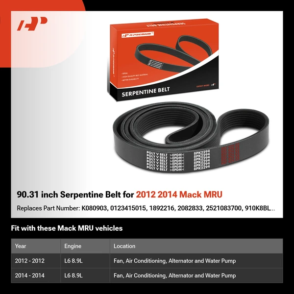 90.31 inch Serpentine Belt for 2012 2014 Mack MRU