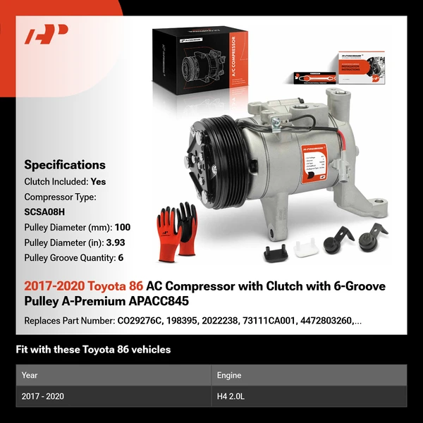2017-2020 Toyota 86 AC Compressor with Clutch with 6-Groove Pulley A-Premium APACC845