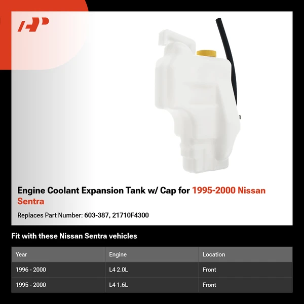Engine Coolant Expansion Tank w/ Cap for 1995-2000 Nissan Sentra
