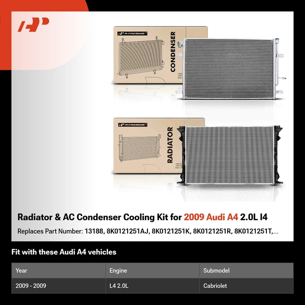 Radiator & AC Condenser Cooling Kit for 2009 Audi A4 2.0L l4