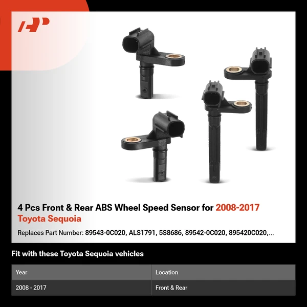 4 Pcs Front & Rear ABS Wheel Speed Sensor for 2008-2017 Toyota Sequoia