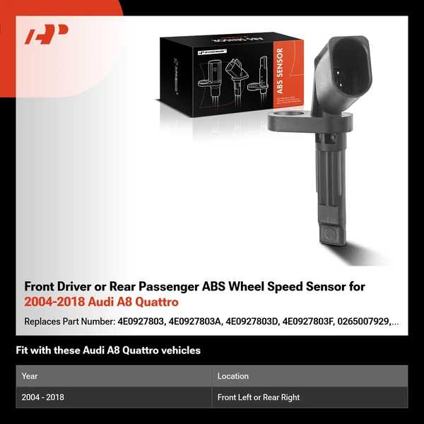 Front Driver or Rear Passenger ABS Wheel Speed Sensor for 2004-2018 Audi A8 Quattro