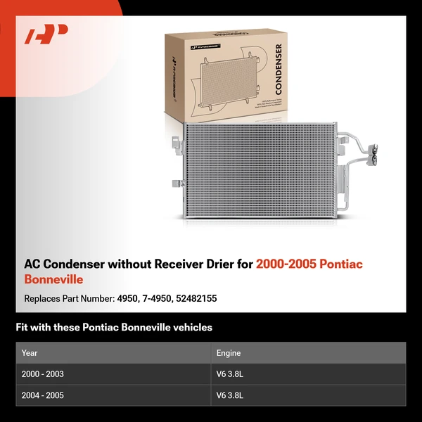 AC Condenser without Receiver Drier for 2000-2005 Pontiac Bonneville
