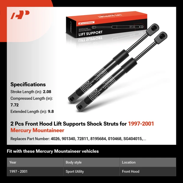 2 Pcs Front Hood Lift Supports Shock Struts for 1997-2001 Mercury Mountaineer