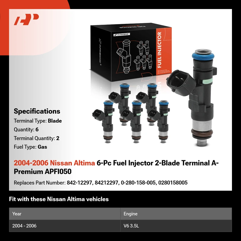 2004-2006 Nissan Altima 6-Pc Fuel Injector 2-Blade Terminal A-Premium APFI050