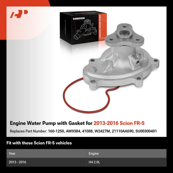 Engine Water Pump with Gasket for 2013-2016 Scion FR-S