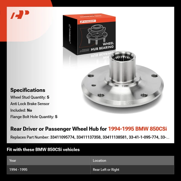 Rear Driver or Passenger Wheel Hub for 1994-1995 BMW 850CSi