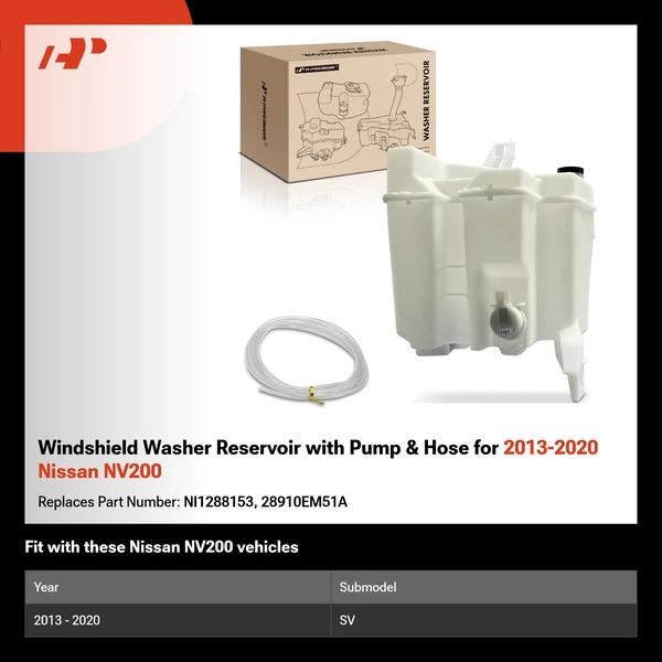 Windshield Washer Reservoir with Pump & Hose for 2013-2020 Nissan NV200