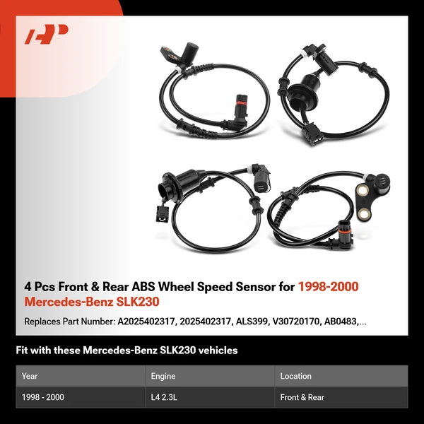 4 Pcs Front & Rear ABS Wheel Speed Sensor for 1998-2000 Mercedes-Benz SLK230