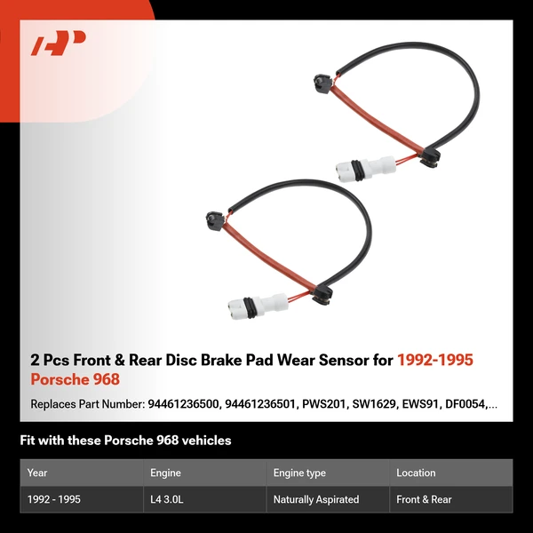 2 Pcs Front & Rear Disc Brake Pad Wear Sensor for 1992-1995 Porsche 968