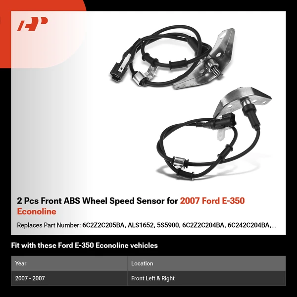 2 Pcs Front ABS Wheel Speed Sensor for 2007 Ford E-350 Econoline