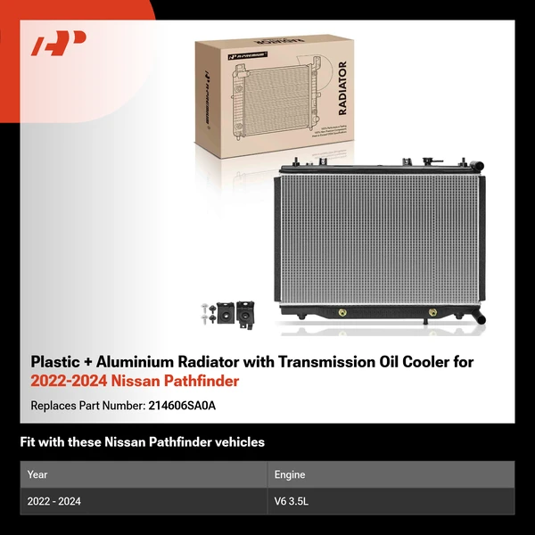 Plastic + Aluminium Radiator with Transmission Oil Cooler for 2022-2024 Nissan Pathfinder