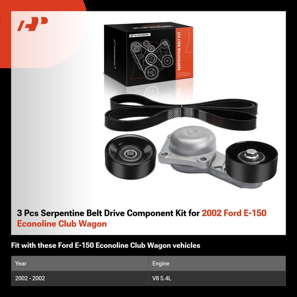 3 Pcs Serpentine Belt Drive Component Kit for 2002 Ford E-150 Econoline Club Wagon