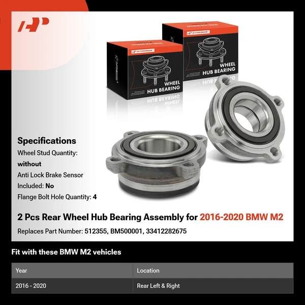 2 Pcs Rear Wheel Hub Bearing Assembly for 2016-2020 BMW M2