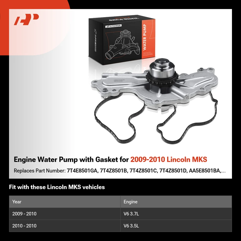 Engine Water Pump with Gasket for 2009-2010 Lincoln MKS