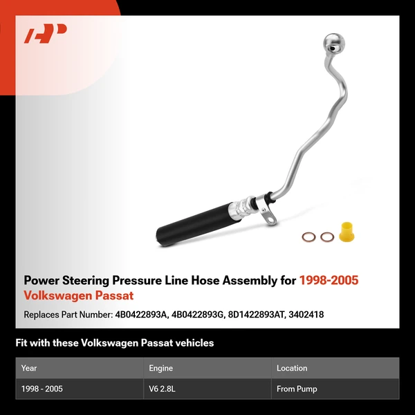 Power Steering Pressure Line Hose Assembly for 1998-2005 Volkswagen Passat