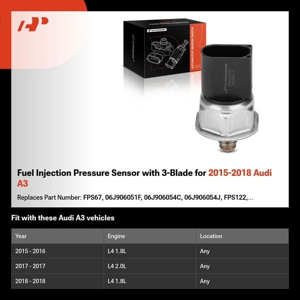 Fuel Injection Pressure Sensor with 3-Blade for 2015-2018 Audi A3