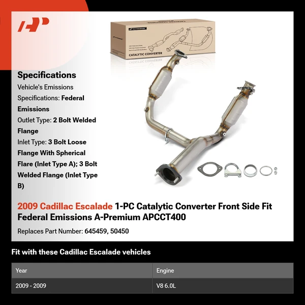 2009 Cadillac Escalade 1-PC Catalytic Converter Front Side Fit Federal Emissions A-Premium APCCT400