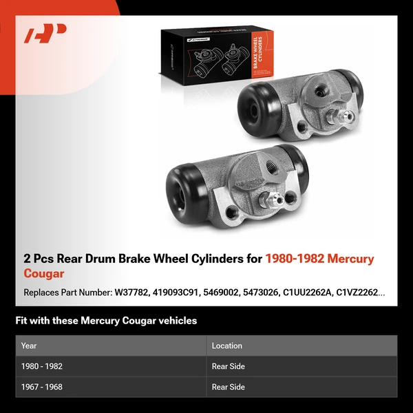 2 Pcs Rear Drum Brake Wheel Cylinders for 1980-1982 Mercury Cougar