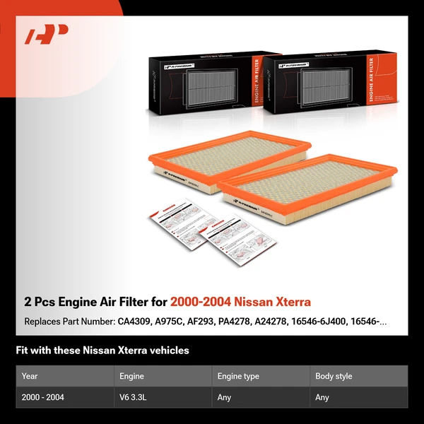2 Pcs Engine Air Filter for 2000-2004 Nissan Xterra