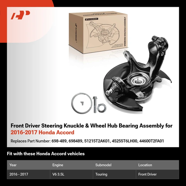 Front Driver Steering Knuckle & Wheel Hub Bearing Assembly for 2016-2017 Honda Accord