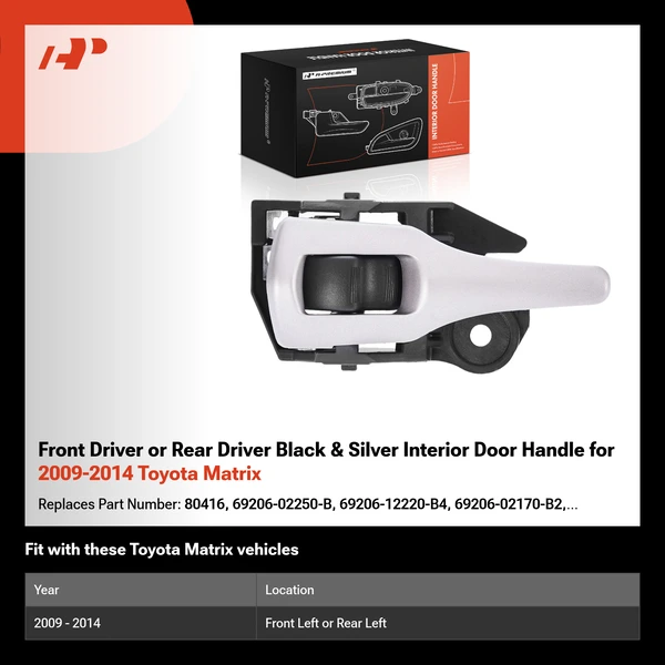 Front Driver or Rear Driver Black & Silver Interior Door Handle for 2009-2014 Toyota Matrix