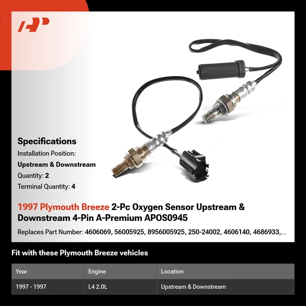 1997 Plymouth Breeze 2-Pc Oxygen Sensor Upstream & Downstream 4-Pin A-Premium APOS0945