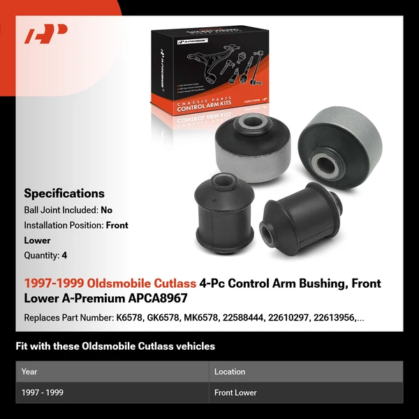 1997-1999 Oldsmobile Cutlass 4-Pc Control Arm Bushing, Front Lower A-Premium APCA8967