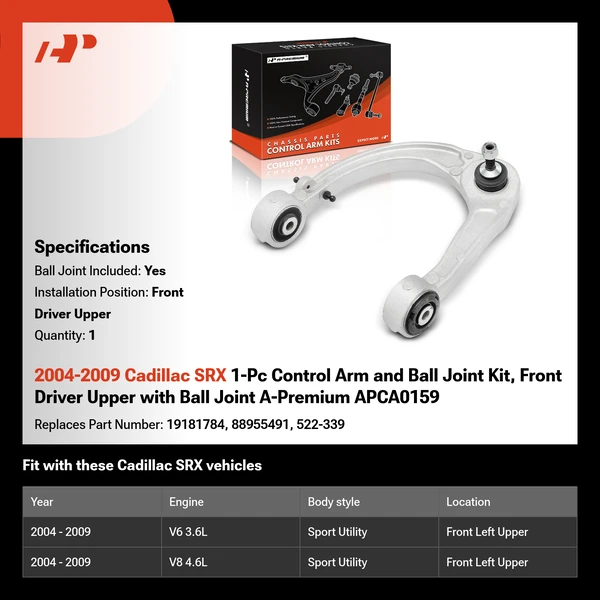 2004-2009 Cadillac SRX 1-Pc Control Arm and Ball Joint Kit, Front Driver Upper with Ball Joint A-Premium APCA0159