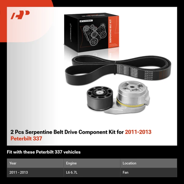 2 Pcs Serpentine Belt Drive Component Kit for 2011-2013 Peterbilt 337
