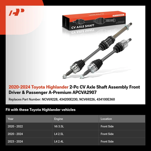 2020-2024 Toyota Highlander 2-Pc CV Axle Shaft Assembly Front Driver & Passenger A-Premium APCVA2907