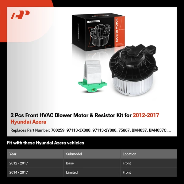 2 Pcs Front HVAC Blower Motor & Resistor Kit for 2012-2017 Hyundai Azera