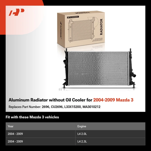 Aluminum Radiator without Oil Cooler for 2004-2009 Mazda 3