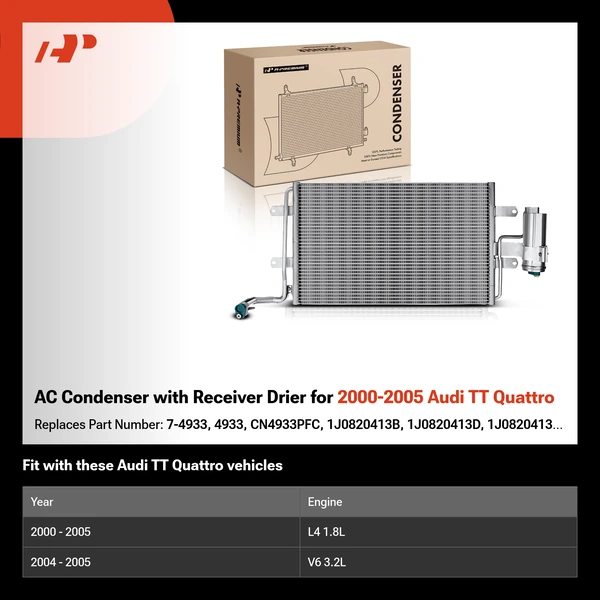 AC Condenser with Receiver Drier for 2000-2005 Audi TT Quattro