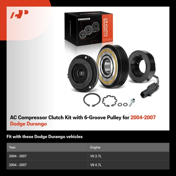 AC Compressor Clutch Kit with 6-Groove Pulley for 2004-2007 Dodge Durango