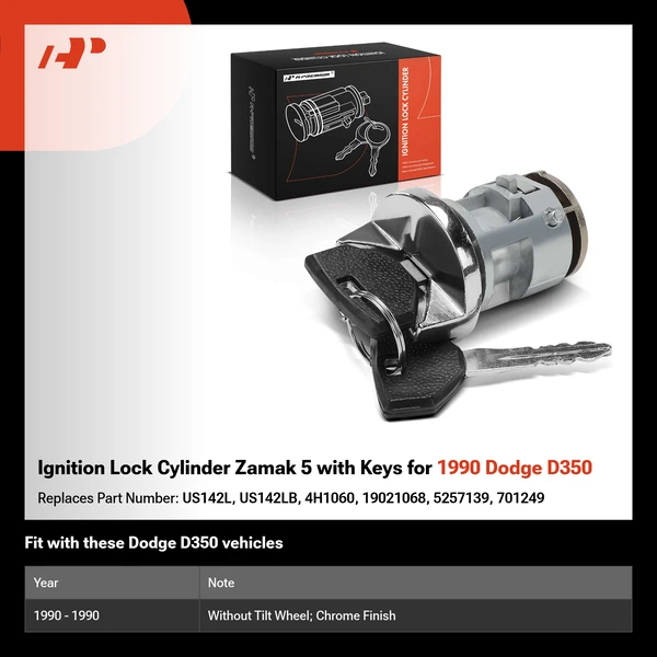 Ignition Lock Cylinder Zamak 5 with Keys for 1990 Dodge D350