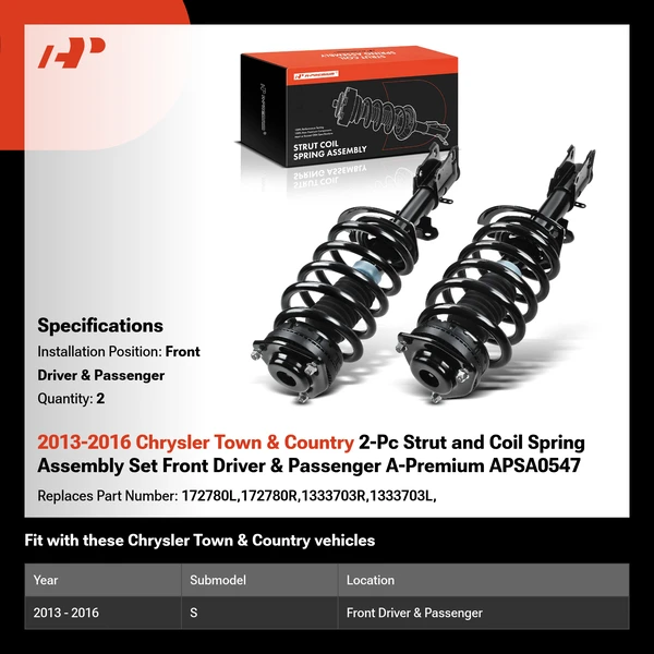 2013-2016 Chrysler Town & Country 2-Pc Strut and Coil Spring Assembly Set Front Driver & Passenger A-Premium APSA0547