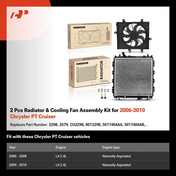 2 Pcs Radiator & Cooling Fan Assembly Kit for 2006-2010 Chrysler PT Cruiser